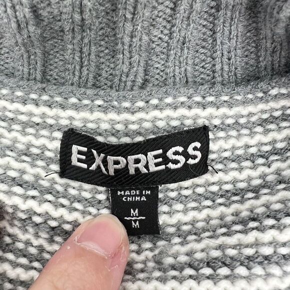 Express Women's Fair Isle Gray Wool Blend Open Front Shawl Cardigan Size M - Picture 4 of 5